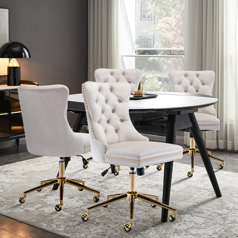Chaise de bureau en velours et capitonnée, Beige