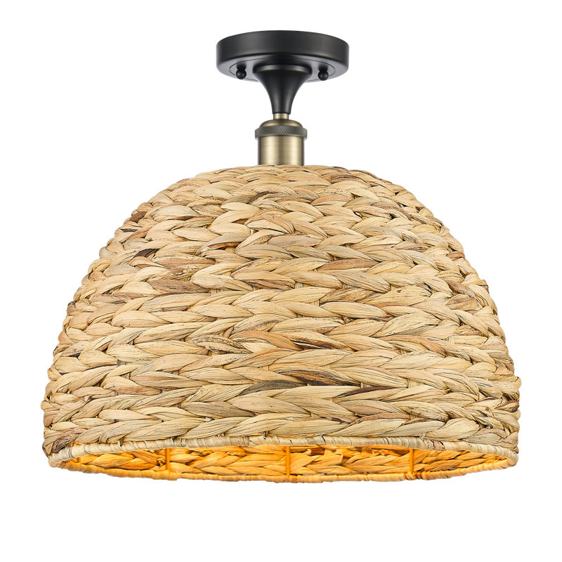 Plafonnier semi-encastré 1 lumière 16 po Tsang, H 14,5 po x l 15,75 po x P 15,75 po, Laiton antique noir