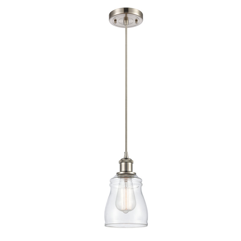Luminaire suspendu en forme de cloche à 1 lumière Mauk, Ampoule DEL 6 watts Vinage, Transparent, Nickel satiné brossé