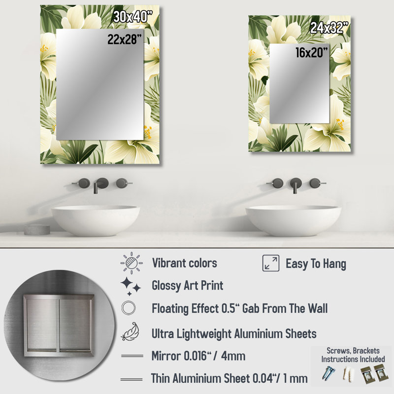 Deedra Tranquil Oasis Tropical Pattern - tropical  Mirror, Tropical Decorative Wall Mirror, Printed Metal Art, 40" x 30"
