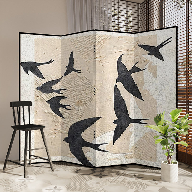 Paravent rétro en bois hirondelle, H 70,87 po x l 94,49 po x P 1,57 po