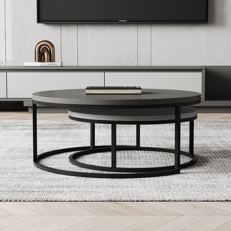 Modern Nesting Coffee Table Set, Finish Round Tables with Carbon Steel Legs, 2-Piece Fast Dispatch From UK Warehouse – Dispatched Within 2 Days
