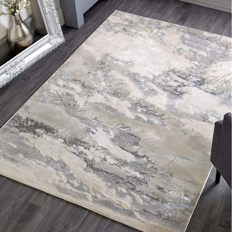Beige Easy To Clean Abstract Optical/ (3D) Rug For Dining Room Bedroom And Living Room, Rectangle 240 x 340cm