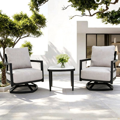 Mobilier de patio extérieur en aluminium 3 pièces, ensemble de conversation de chaise longue pivotant entièrement soudé, coussins Sunbrella