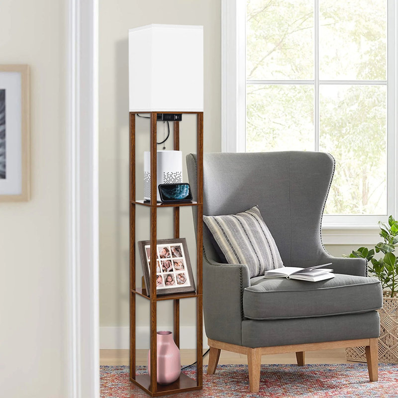 Lampe sur pied à colonne 62,8 "à intensité variable avec tablettes et station de charge USB Lanell