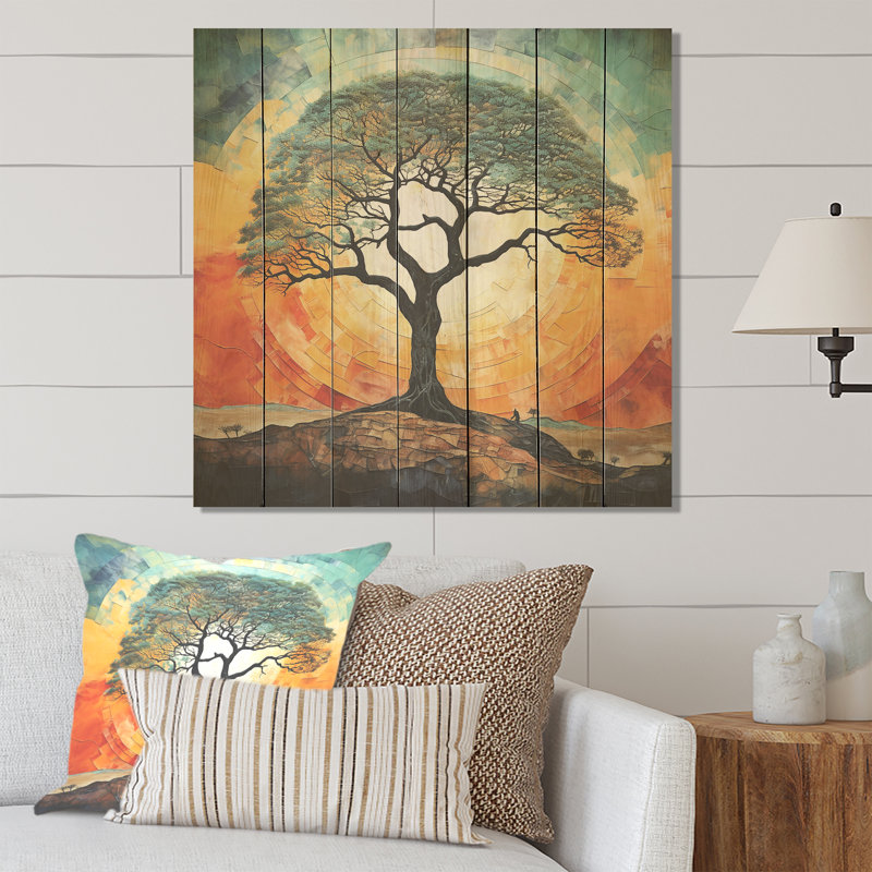 Desert African Tree Survivor II - Arbre africain sur bois, H 25 po x l 25 po