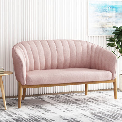 Channel Stitched , Blush Coloring, Mid Century Modern, Brown Legs Modern , Rubberwood Leg Supports