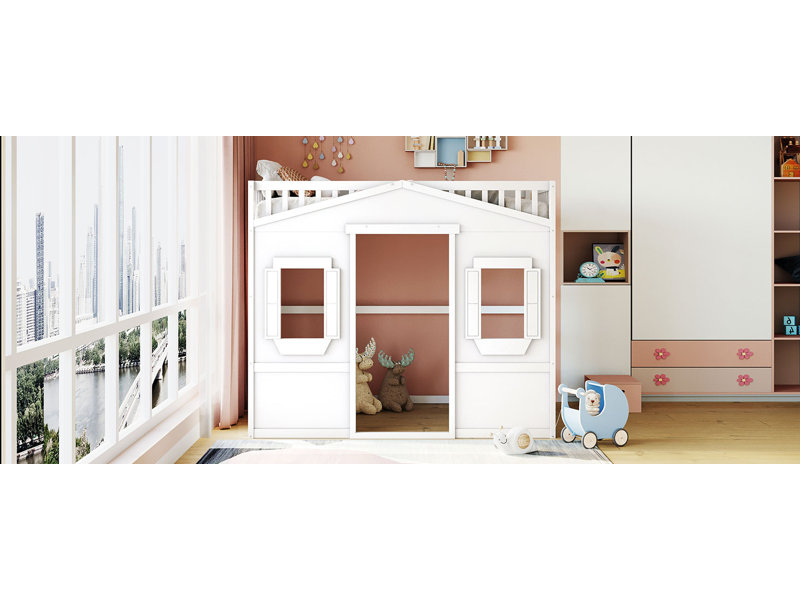 Lit mezzanine avec échelle en pin massif, Blanc, Lit double