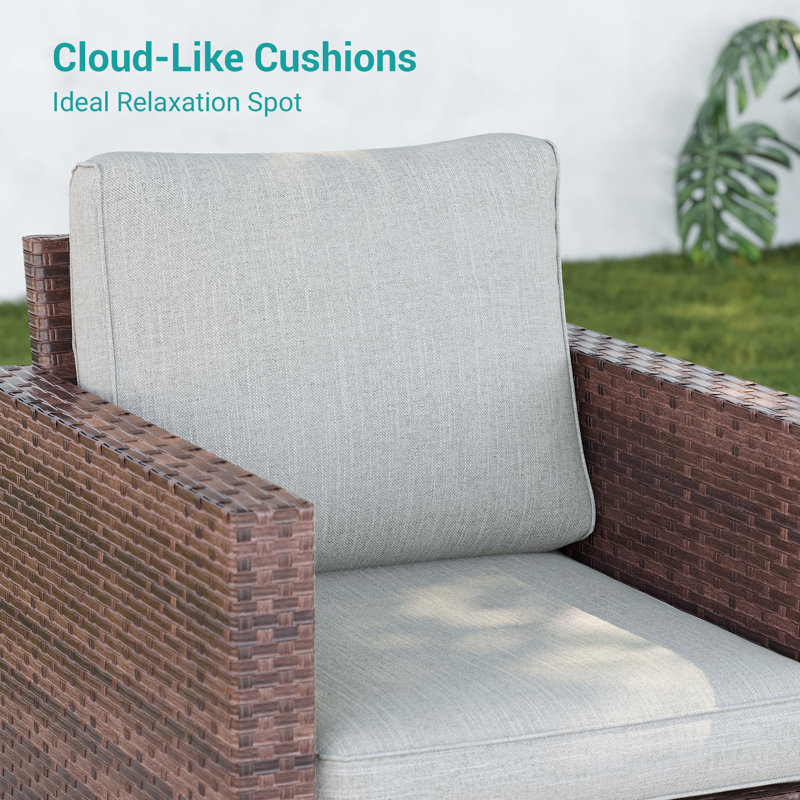 PE Wicker Patio Swivel Chair(Set of 2), Linen Gray Cushion/Brown Frame