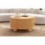 Table basse ronde cannelée avec rangement, bois massif de pin, porte coulissante, naturel, 31,8 po-256484684