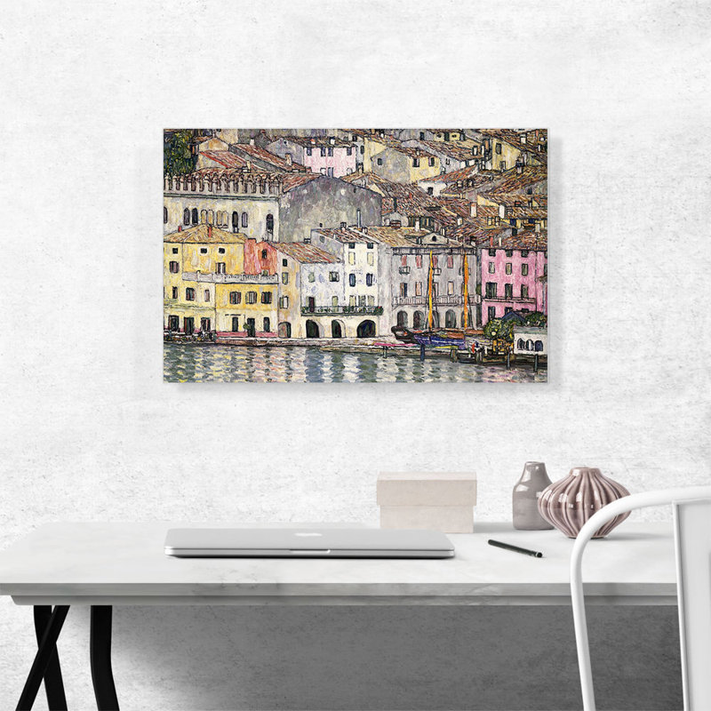«Malcesine on Lake Garda 1913» par Gustav Klimt, reproduction d'art sur toile tendue, H 18 po x l 26 po x P 1,5 po