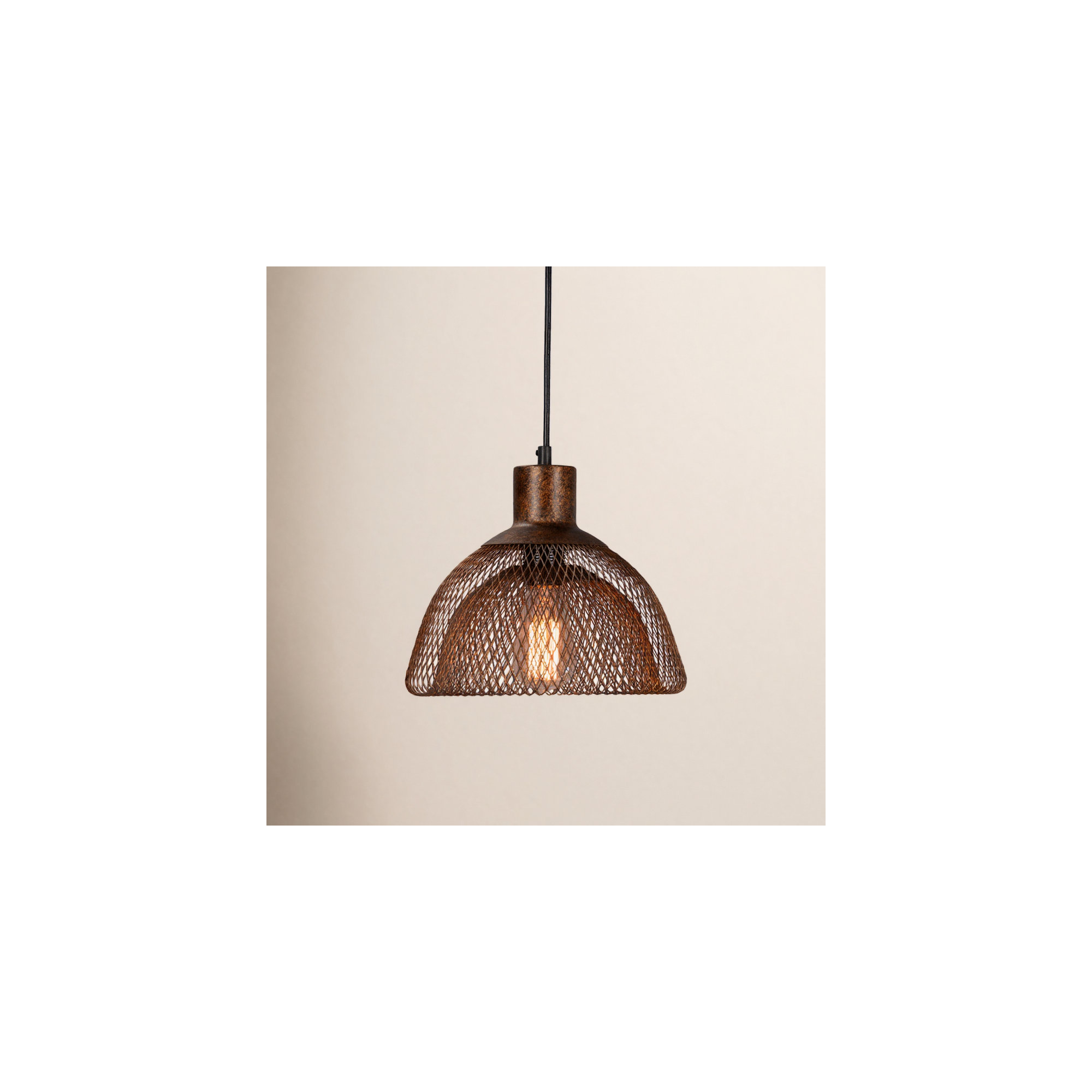 Single Light Metal Pendant, 8" H x 10" W x 10" D, Brown