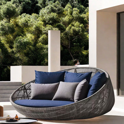 Leisure Waterproof Patio Daybed 47.24'' Wide Circle Wicker Patio Daybed with Cushions