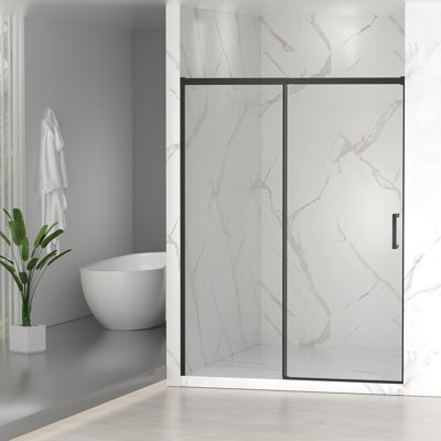 Adjustable Width Shower Door Tempered Glass Matte Black Stylish Bathroom