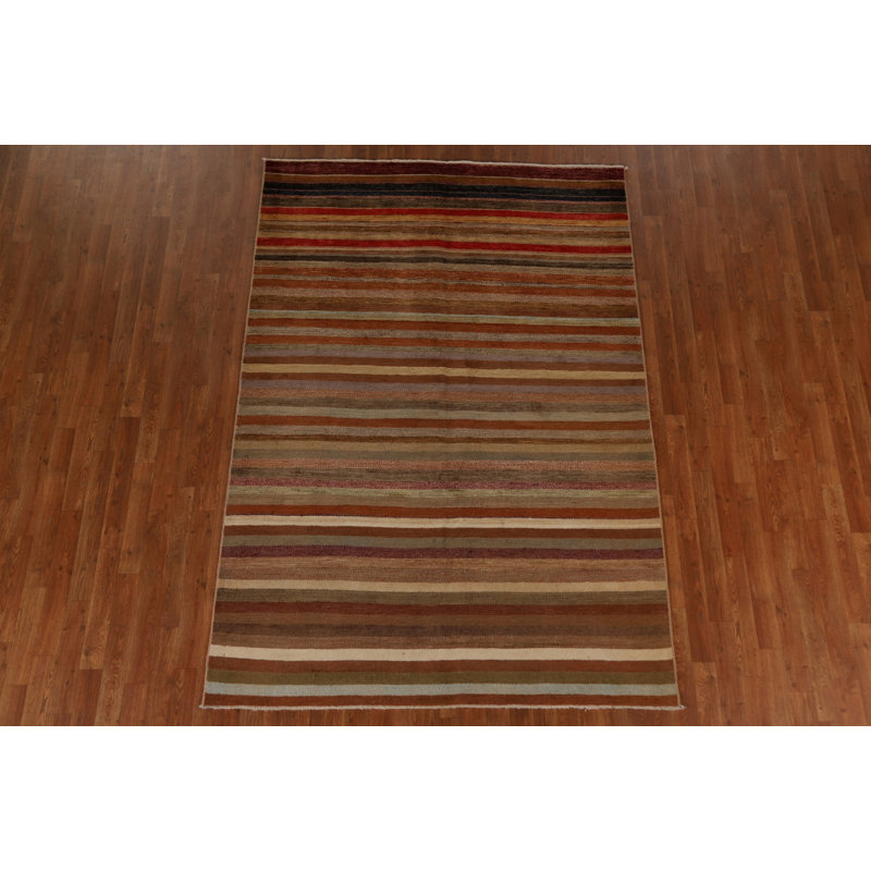 Tapis unique en laine noué à la main nouvel âge de 5 pi 6 po x 8 pi 0 po en rouge / brun / orange
