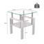 Table basse carrée en verre, ensemble de 2 tables de salon, ensemble de 2 tables de thé moderne trempé avec plateau en MDF et table de bout transparente / blanche-529655433-529655432