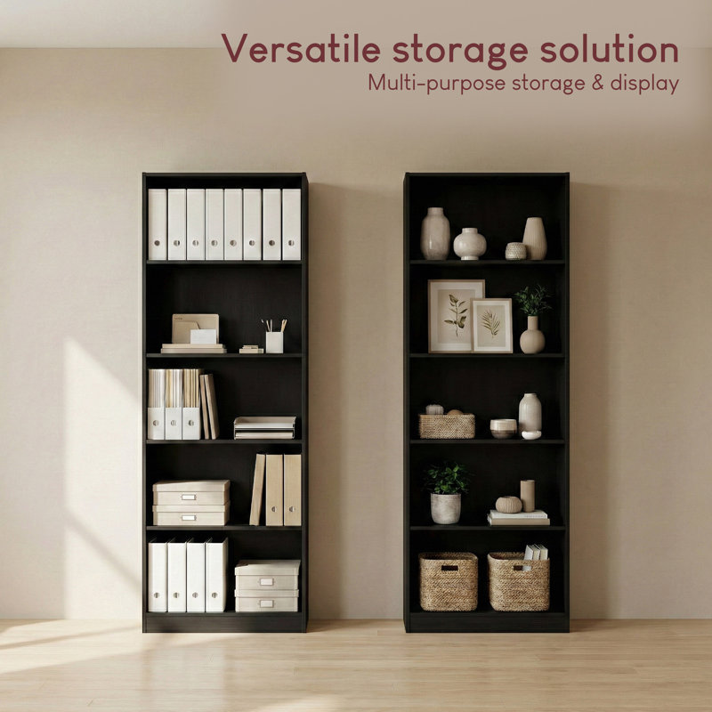 142cm H x 60cm W Standard Bookcase, Black, (5 Shelves) 175 cm H x 60 cm W x 24" D