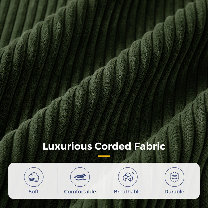 Boneless U Shaped Modular Sectional Sofa Couch, 15" H x 135" W x 63" D, Green Corduroy