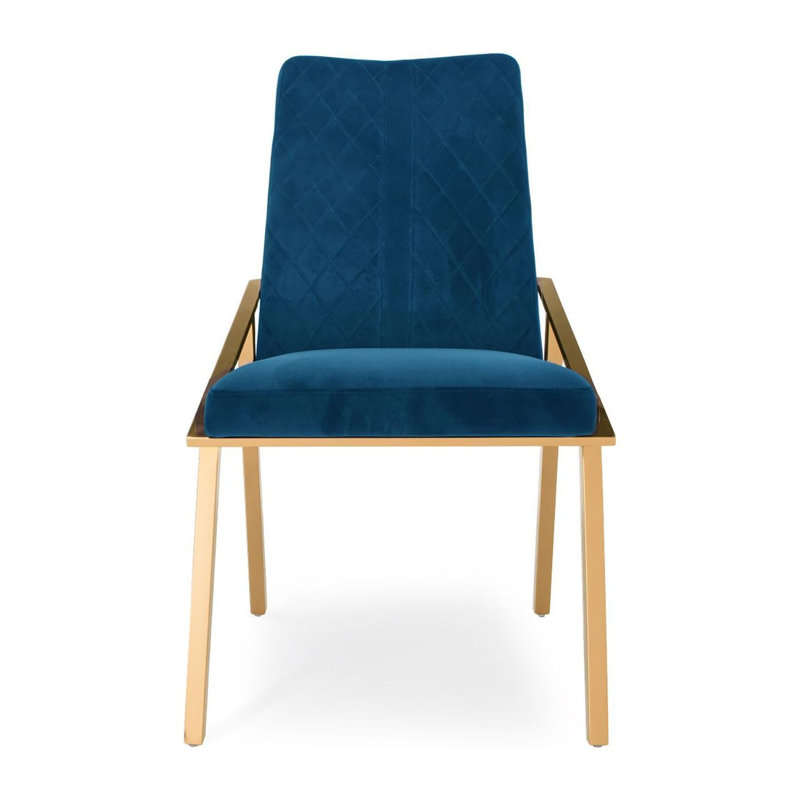 Chaise d'appoint Ingleside, Acier inoxydable doré champagne brossé, Bleu très foncé