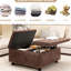 Confortable tabouret de rangement carré en cuir PU avec mousse, grande table basse brune-235930264