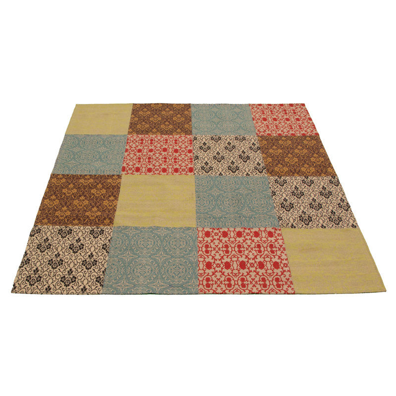 Tapis bleu/rouge handwoven à tissage plat Amata