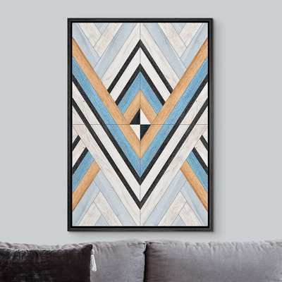 Light Blue Western Decor Abstract Geometric Shapes Modern Artwork Big Framed Canvas Print Wall Art