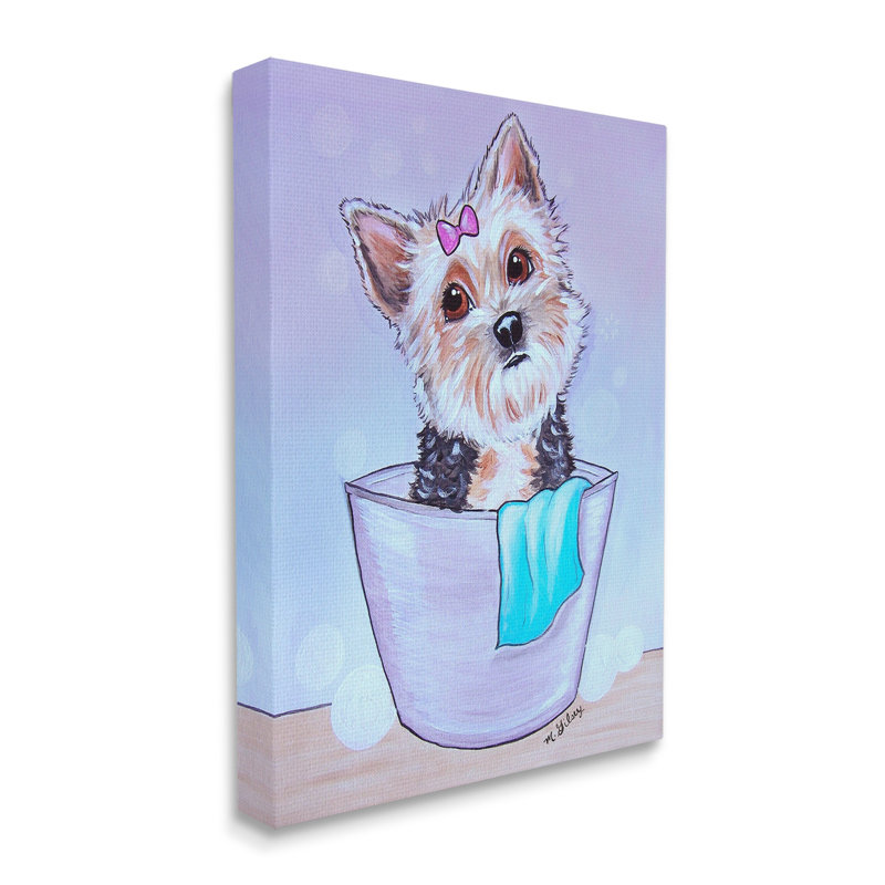 «Terrier with Soap Bubbles», art mural sur toile par Michelle Gilsey, H 48 po x l 36 po
