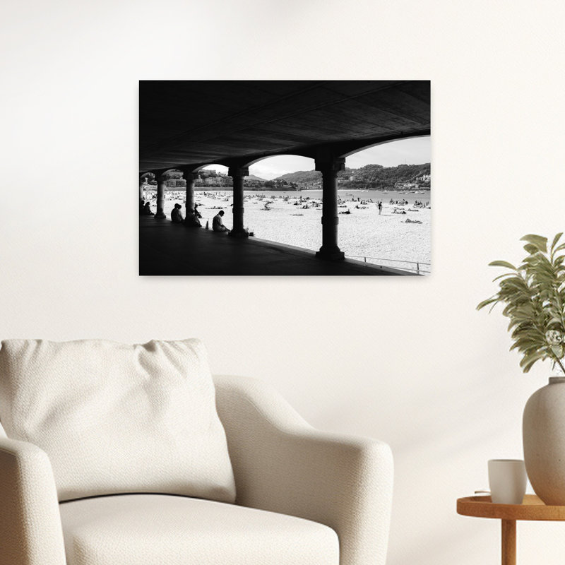 Été, plage, promenade, architecture contemporaine abstraite, impression d'art mural sur la plage, 16" H x 24" W