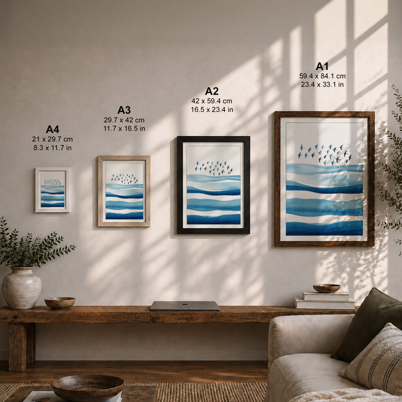 Birds Above Waves Coastal - Print, Unframed, A4 - 29.7 x 21.0 cm