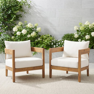 Lorene Outdoor Acacia Wood Club Chair with Cushions