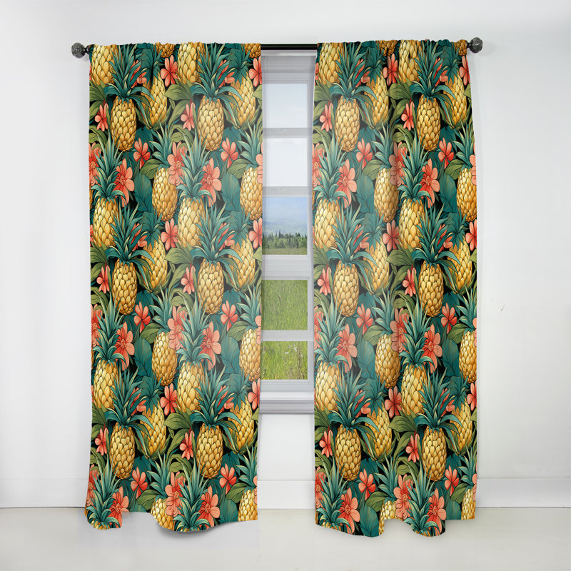 Pineapple Delight - motif tropical II - Rideau floral - Velours obscurcissant - 1 panneau, L 52 po x L 84 po