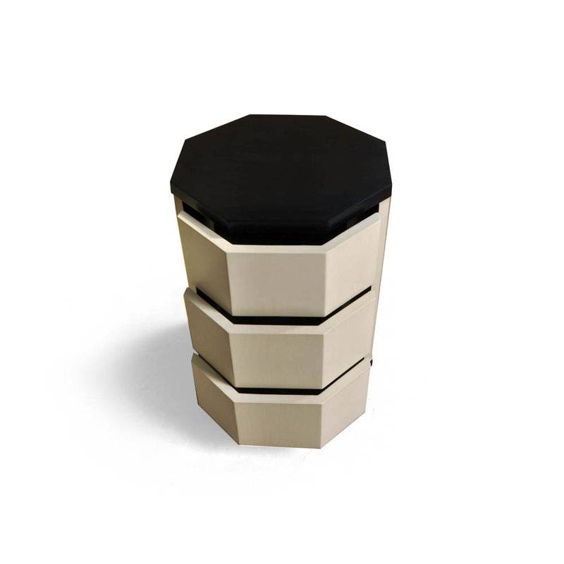 Libora 50cm W Solid Wood Bedside Table, Cream, Black