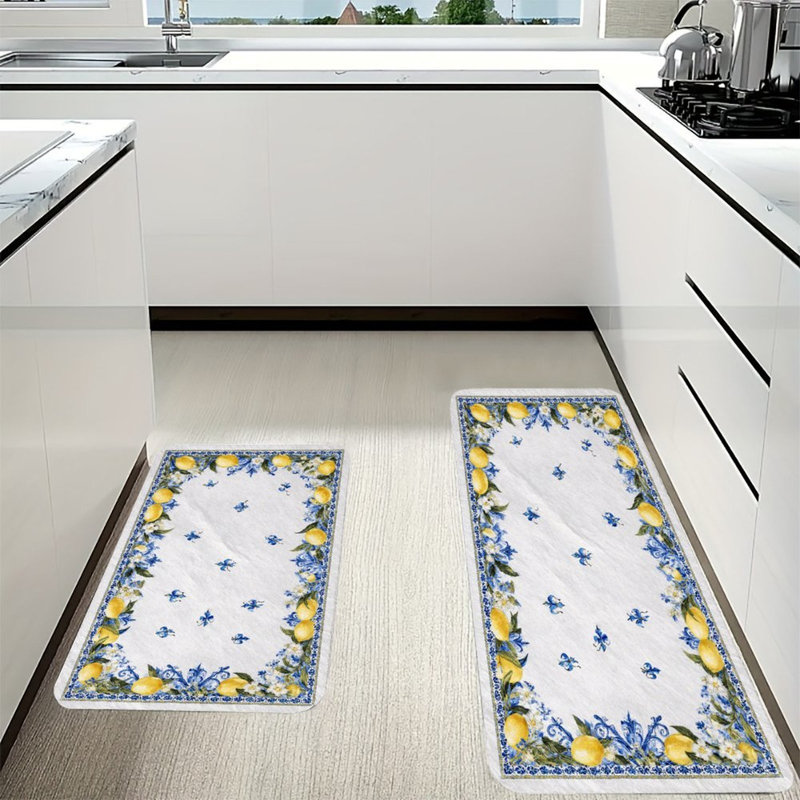 Lemon Tile Border, 2 Pcs Non Slip Kitchen Mats