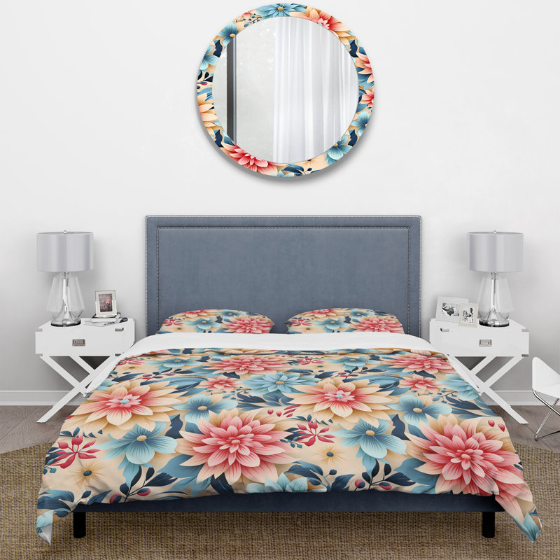 Retro Floral Kaleidoscope Melody II - Ensemble de housse de couette rétro, Housse de couette simple + 1 taie décorative stan