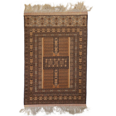 Global Rug One-of-a-Kind Hand-Knotted Hachlu Brown/Black 4'7" x 5'7" Wool Area Rug