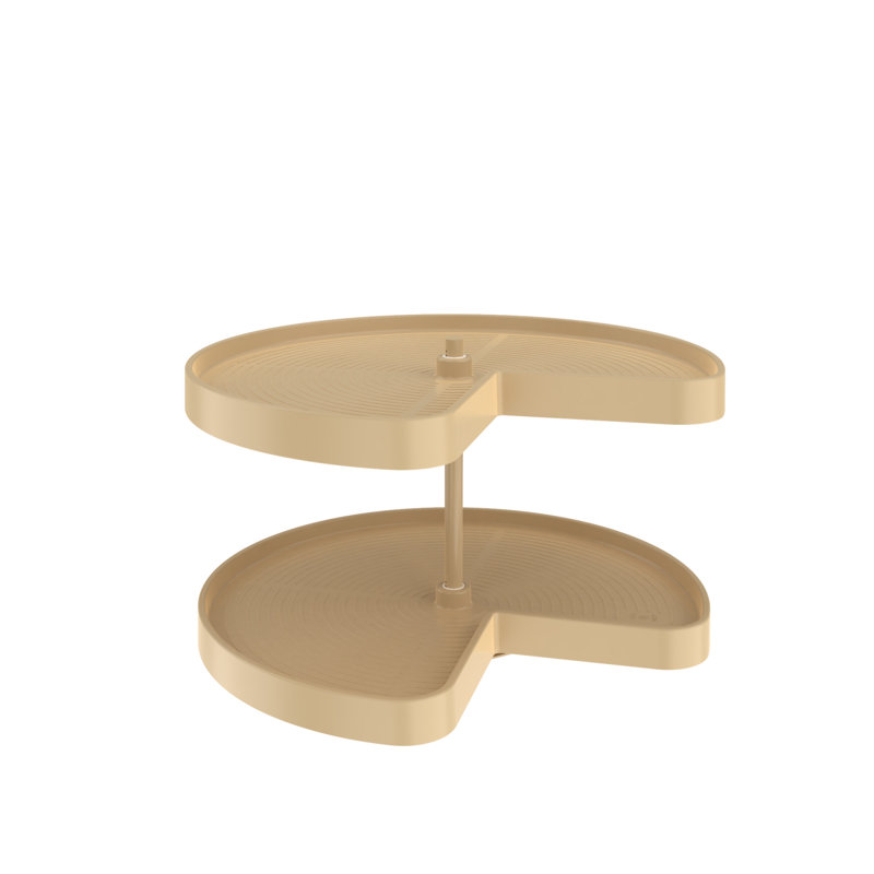 Polymer Kidney-Shaped 2-Shelf Lazy Susan w/Bottom Mount Hardware for Corner Base Cabinets, 32" W, Almond