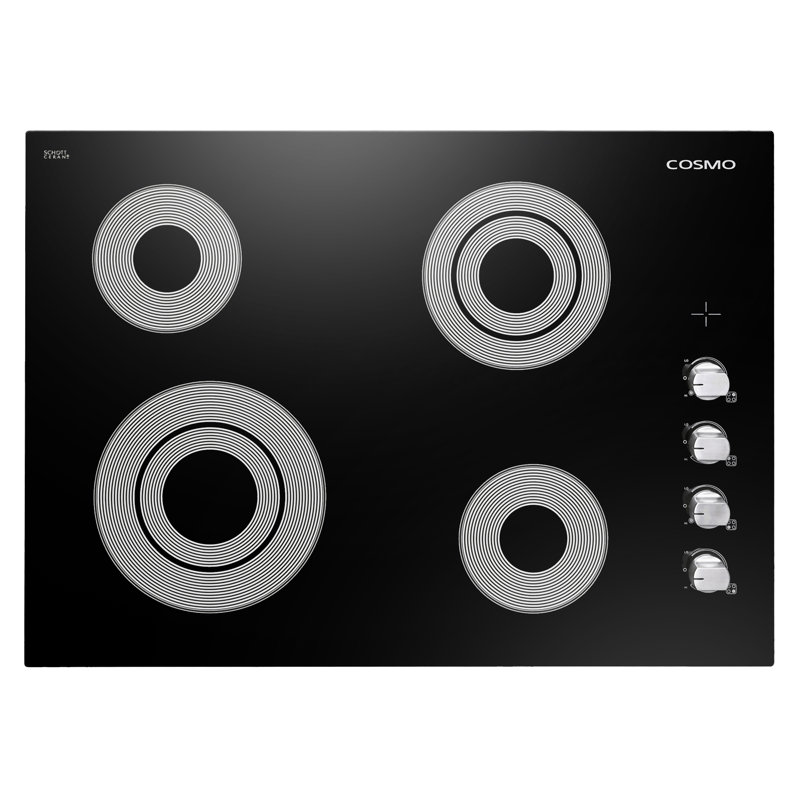 Cosmo 4 Piece Kitchen Appliance Package with 30'' Electric Cooktop Built-In Wall Mount Range Hood