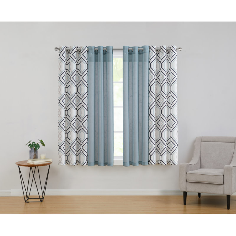  Ensemble de rideaux imprimés et unis de quatre pièces Jackston, Taupe, l 38 po x L 63 po