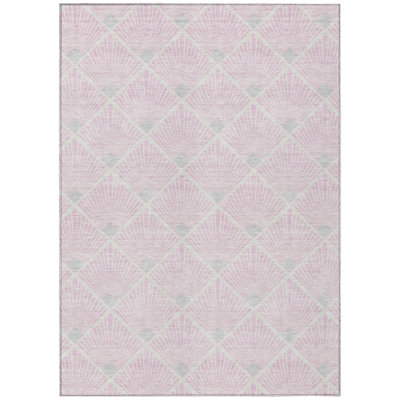 HomeRoots 3' X 5' Pink Gray And Ivory Geometric Washable Indoor Outdoor Area Rug