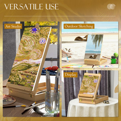 Lenka Wooden Table Easel Box Hold Canvas up to 61cm Adjustable Sketch Board