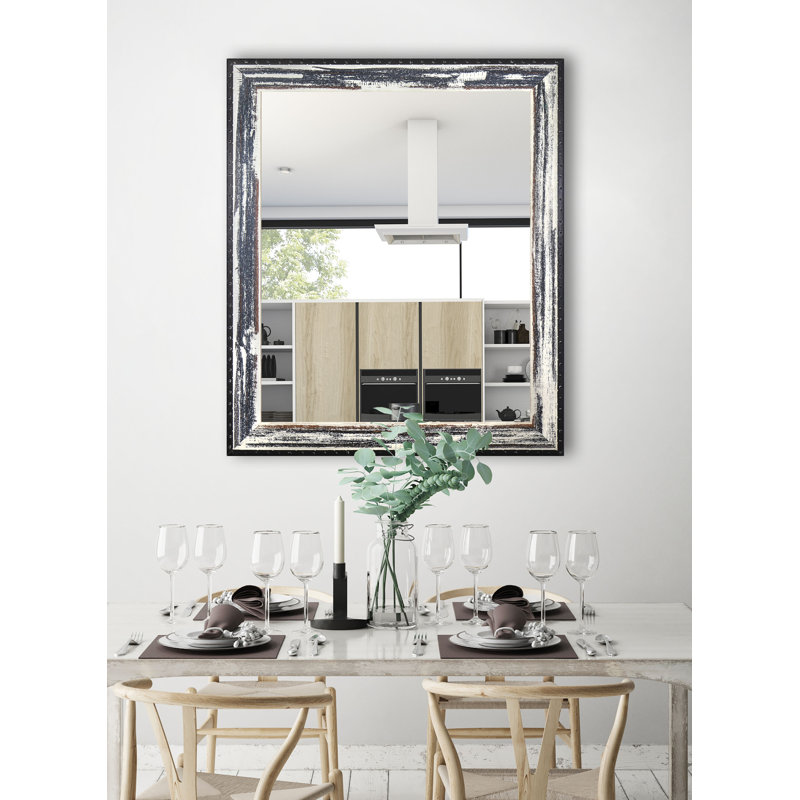 Solid Wood Flat Wall Mirror, 50.5" H x 32.5" W, Weathered Whitewash/Dark Rivet
