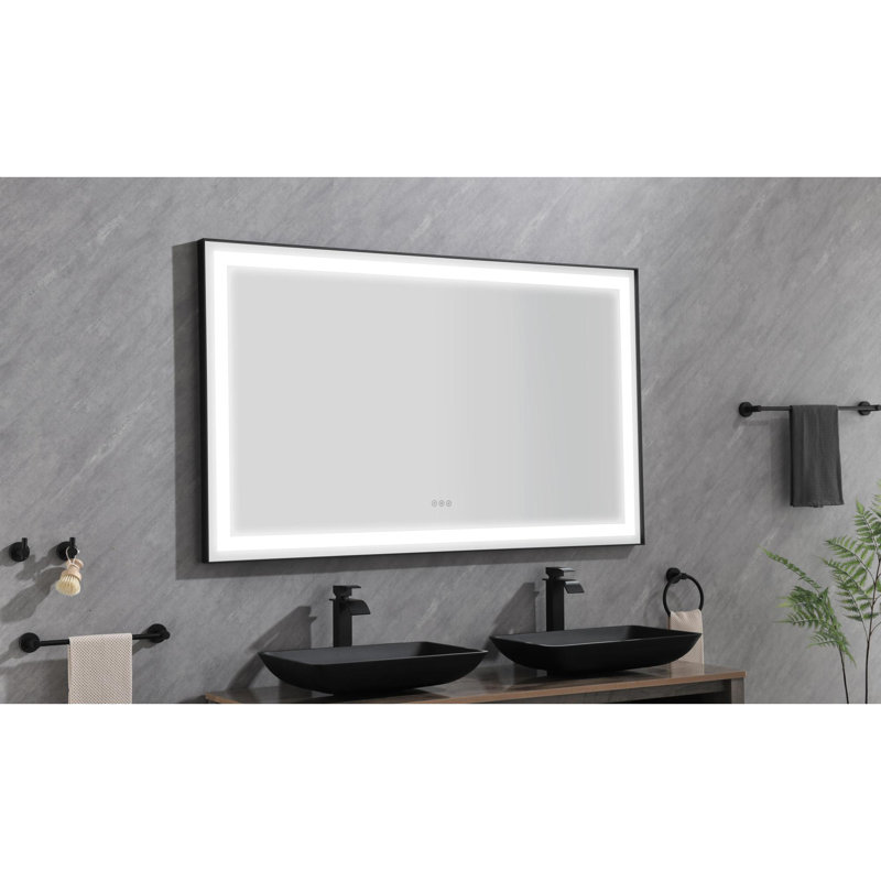 Miroir d'appoint mural et multifonctionnel, aluminium noir mat, meuble-lavabo moderne