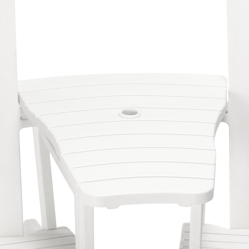 Outdoor Poly Adirondack Chair Set With Connecting Tray & Cup Holder, White