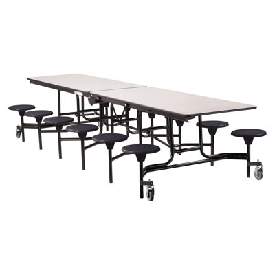 NPS Mobile Cafeteria Table with Stools, 12' Long, MDF Core, Black Protect Edge & Frame, Grey Nebula