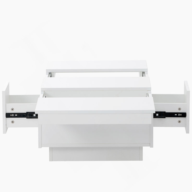 Multifunctional Coffee Table with 2 large Hidden Storage Compartment, Extendable Cocktail Table with 2 Drawers, High-gloss Center Table with Sliding Top for Living Room