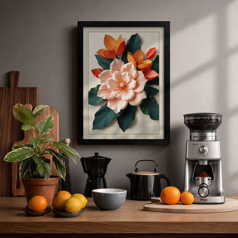 Layered Bloom Botanical - Framed Print, A2 - 59.4 x 42.0 cm, White