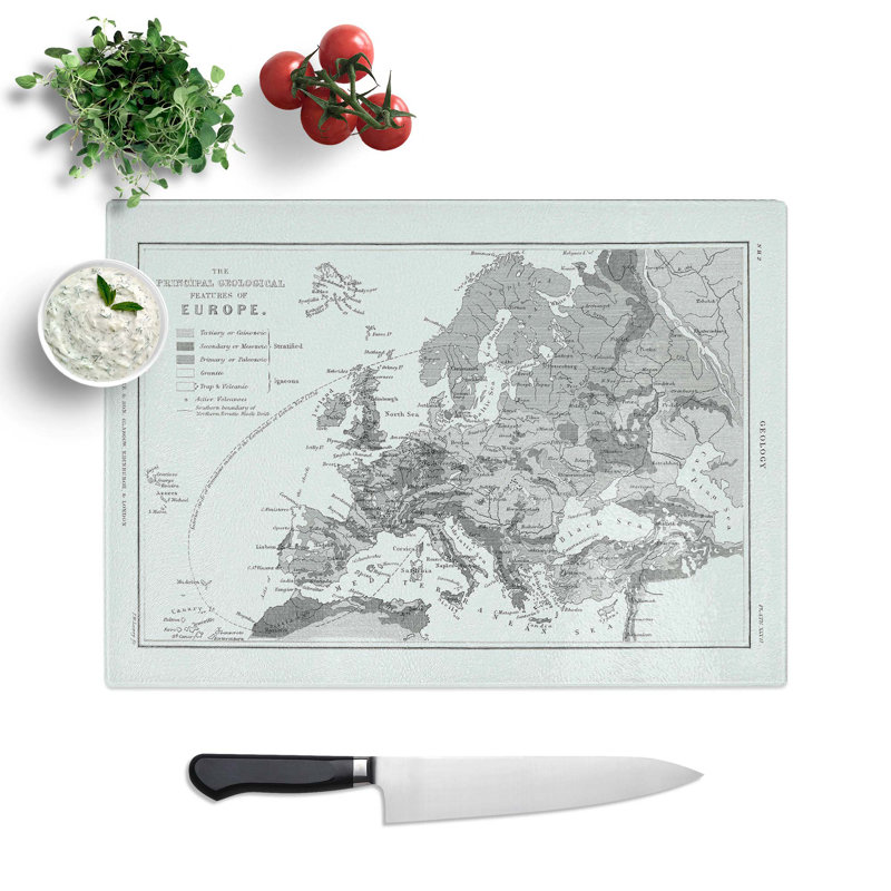 Tempered Glass Vintage Map of Europe by Oliver Goldsmith Chopping Board, 28.5 cm W x 20 cm L