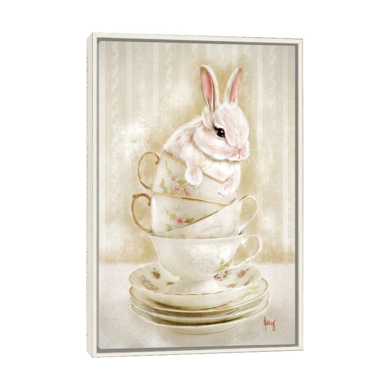 Bunny Cups - Reproduction d'art murale - Toile encadrée, Blanc patiné, Reproduction encadrée sans passe-partout