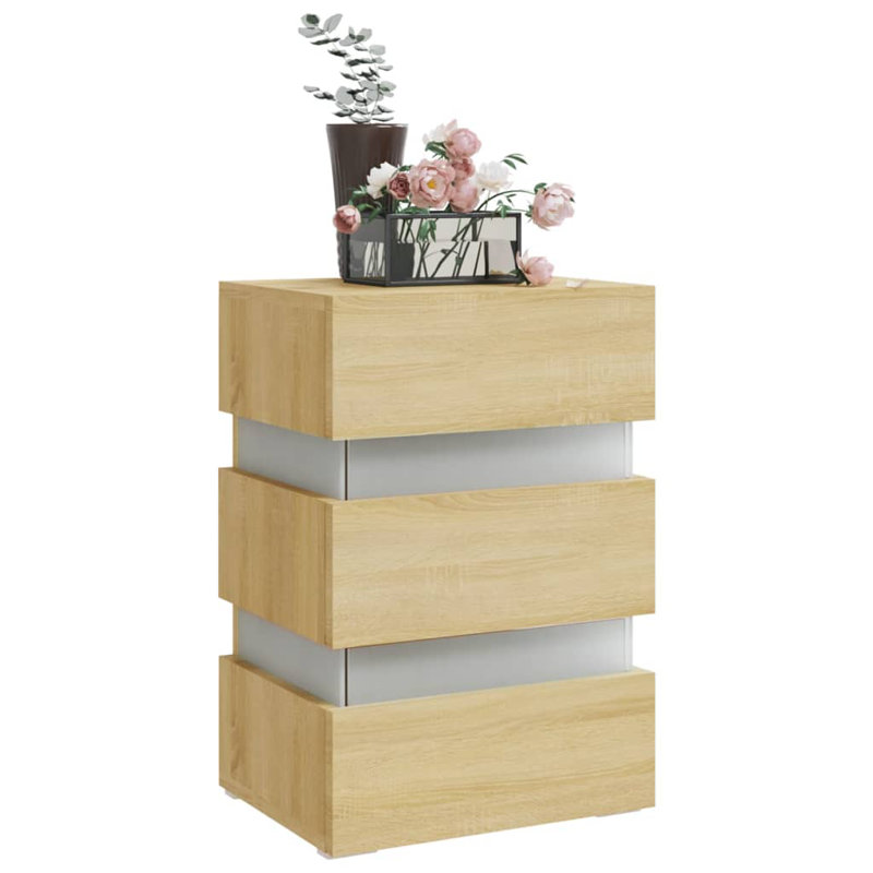 LED Bedside Cabinet Engineered Wood, Sonoma Oak, Sonoma Oak