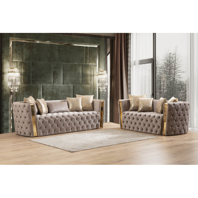 Ensemble de 2 pièces capitonnées avec tissu velours et détails Modern, Velours taupe